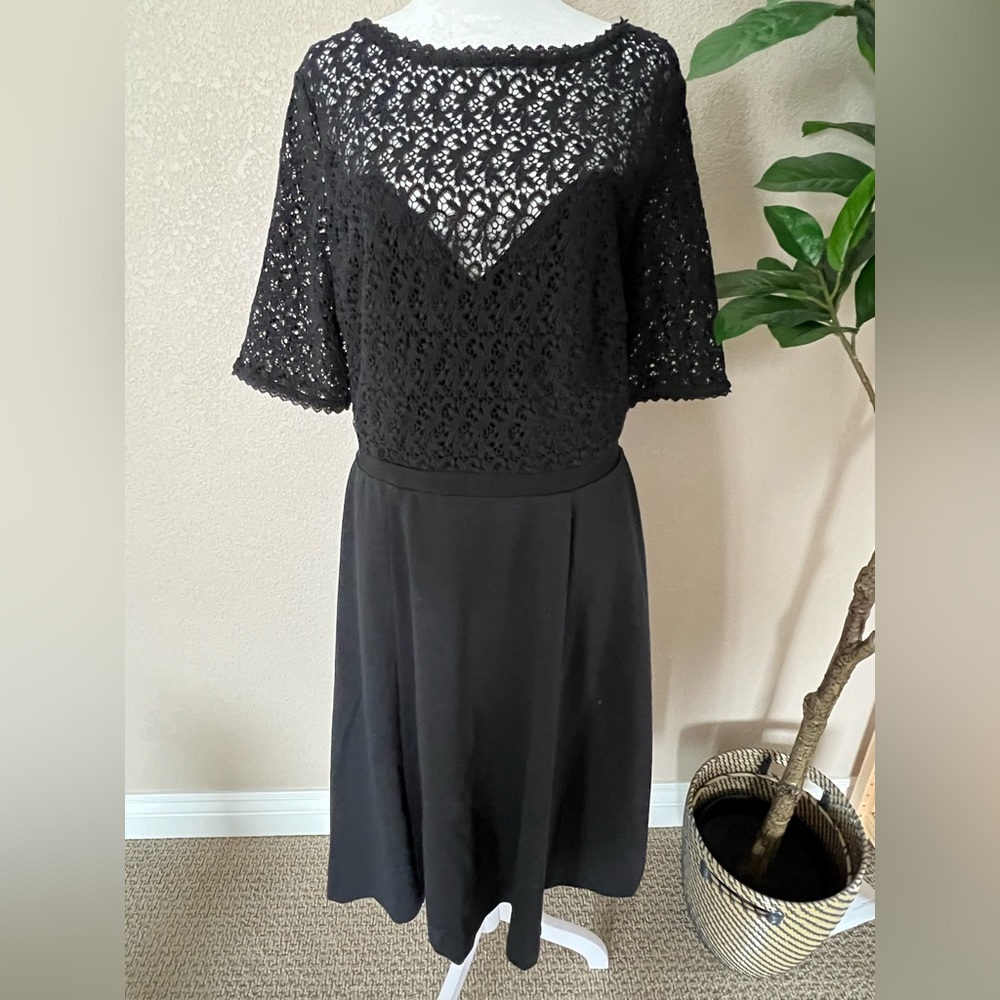 Boden 12L formal black dress lace top fully lined skirt